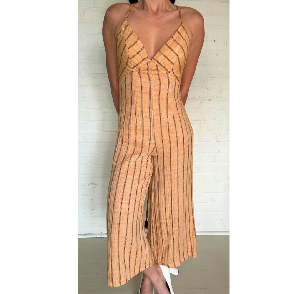 Orange pinstripe bohemian jumpsuit